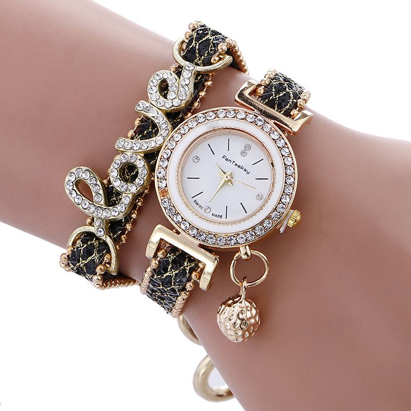 Mode Luksus Kvinder Watch Love Word Læderrem Dame Armbånd Quartz Watch