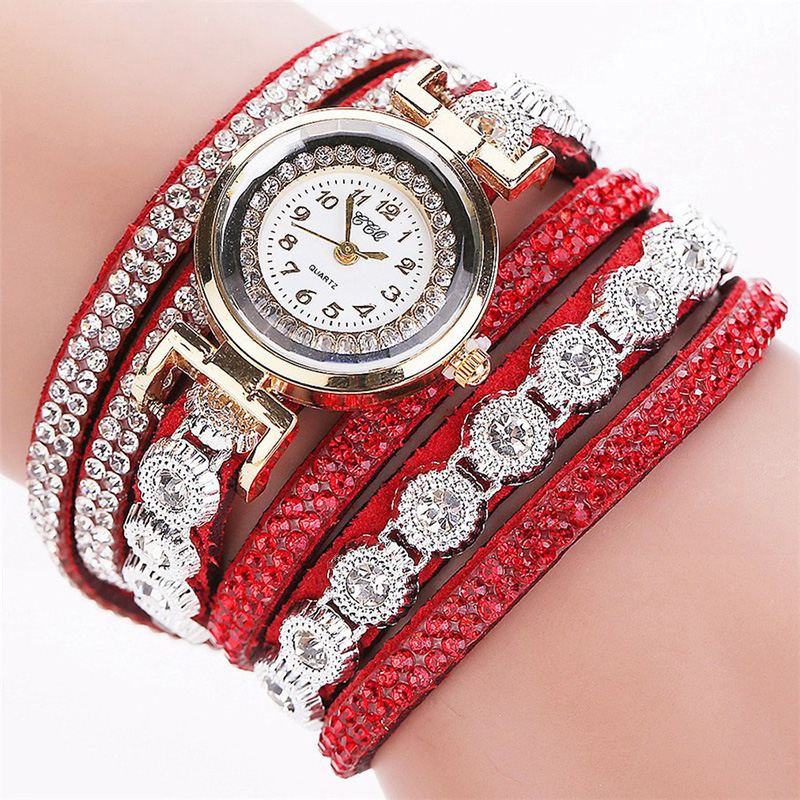 Mode Luksus Rhinestone Pu Læder Band Kvinder Quartz Armbånd Ur