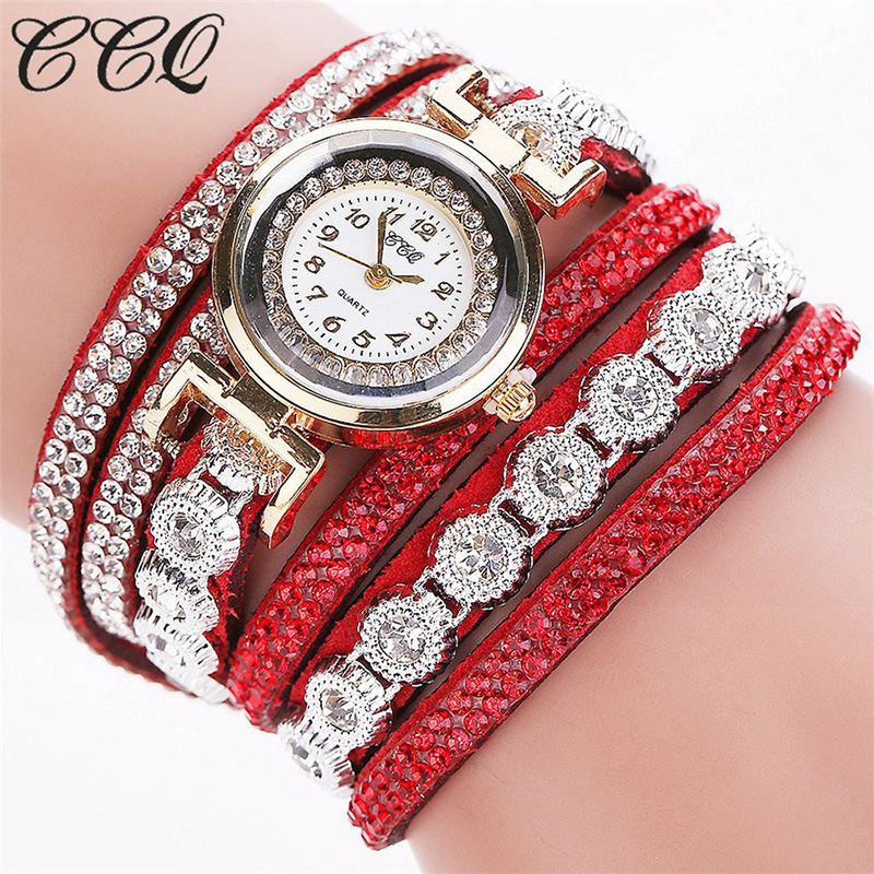 Mode Luksus Rhinestone Pu Læder Band Kvinder Quartz Armbånd Ur