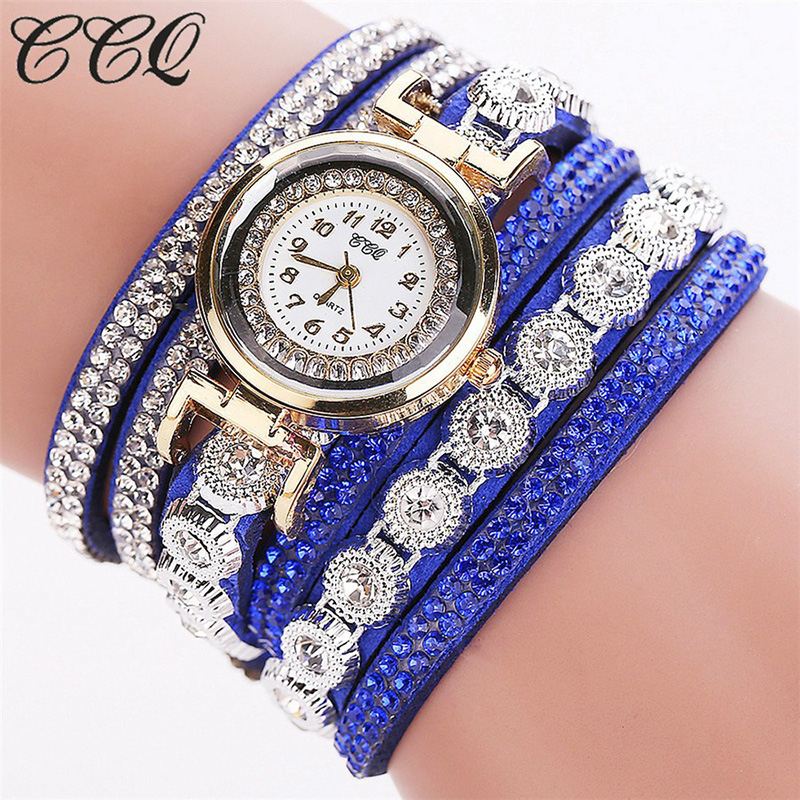 Mode Luksus Rhinestone Pu Læder Band Kvinder Quartz Armbånd Ur