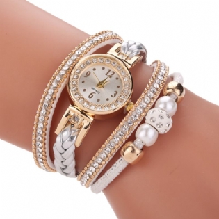 Mode Style Kvinder Pearl Braided Dame Armbåndsur Laides Dress Quartz Watch Armbånd