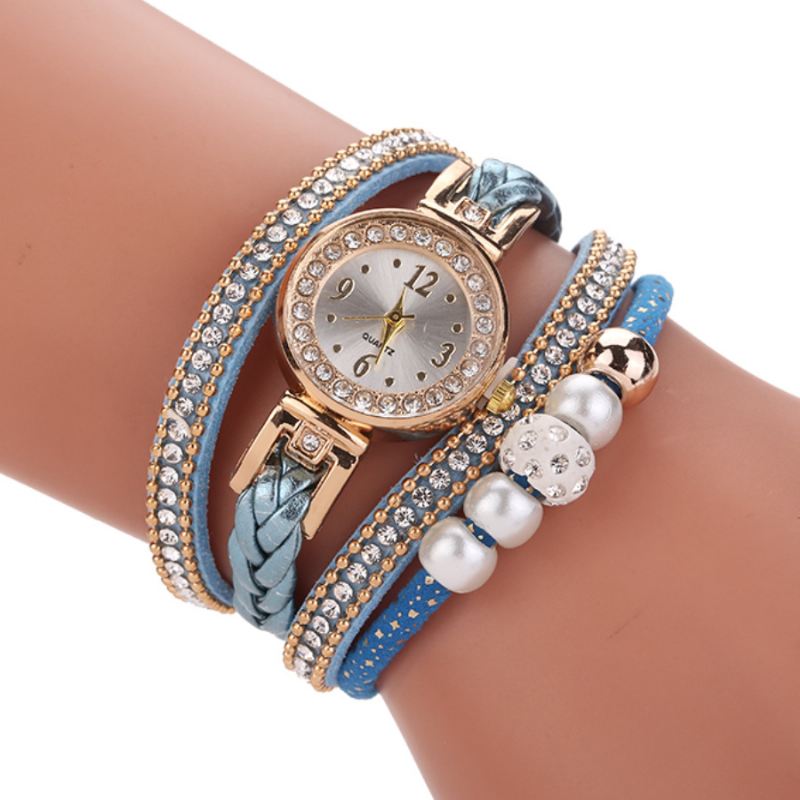 Mode Style Kvinder Pearl Braided Dame Armbåndsur Laides Dress Quartz Watch Armbånd