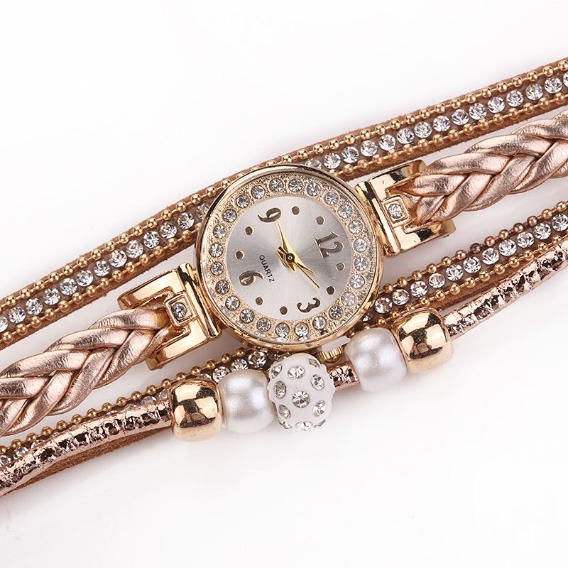 Mode Style Kvinder Pearl Braided Dame Armbåndsur Laides Dress Quartz Watch Armbånd