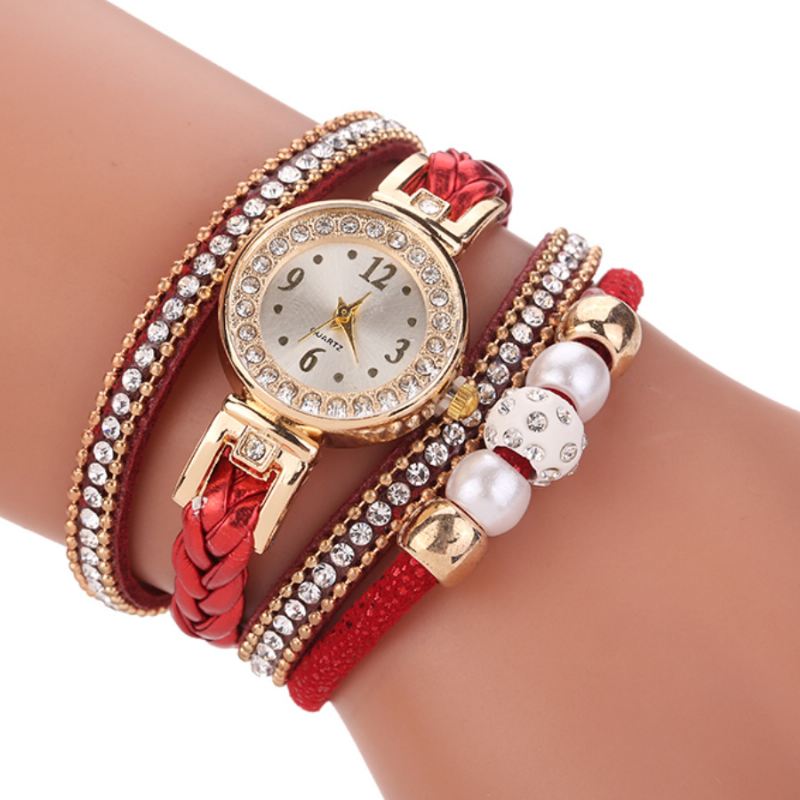 Mode Style Kvinder Pearl Braided Dame Armbåndsur Laides Dress Quartz Watch Armbånd