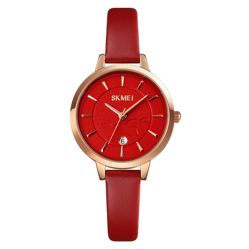 Simple Dame Watch Creative Dial Dato Display Læderrem Mode Lady Quartz Watch