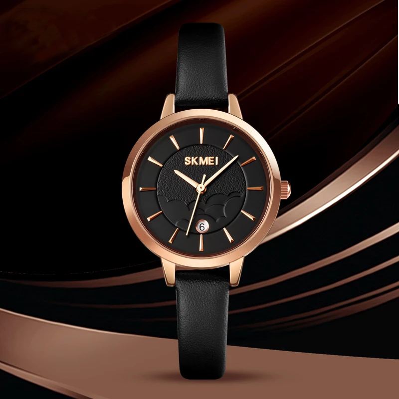 Simple Dame Watch Creative Dial Dato Display Læderrem Mode Lady Quartz Watch