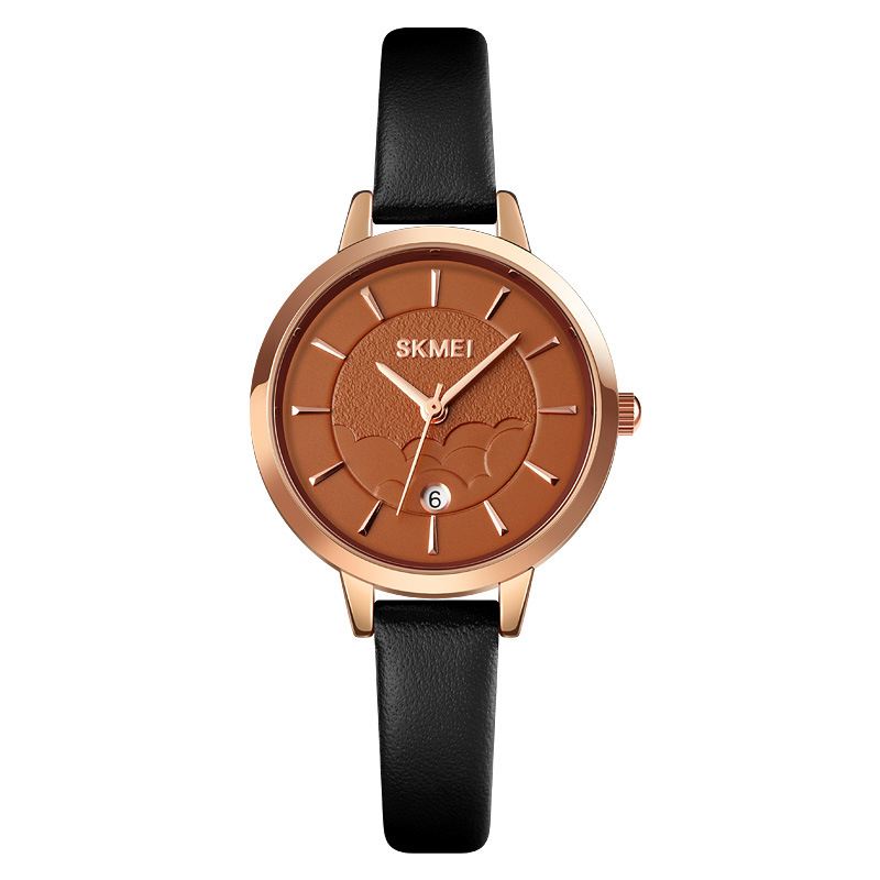 Simple Dame Watch Creative Dial Dato Display Læderrem Mode Lady Quartz Watch