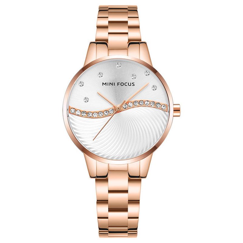 Simple Deign Elegant Crystal Kvinder Armbåndsur Rustfrit Stål Quartz Watch