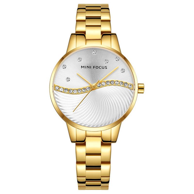 Simple Deign Elegant Crystal Kvinder Armbåndsur Rustfrit Stål Quartz Watch