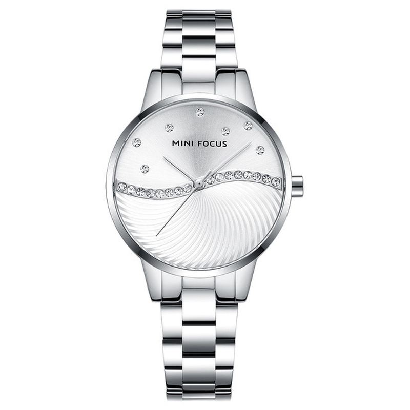 Simple Deign Elegant Crystal Kvinder Armbåndsur Rustfrit Stål Quartz Watch