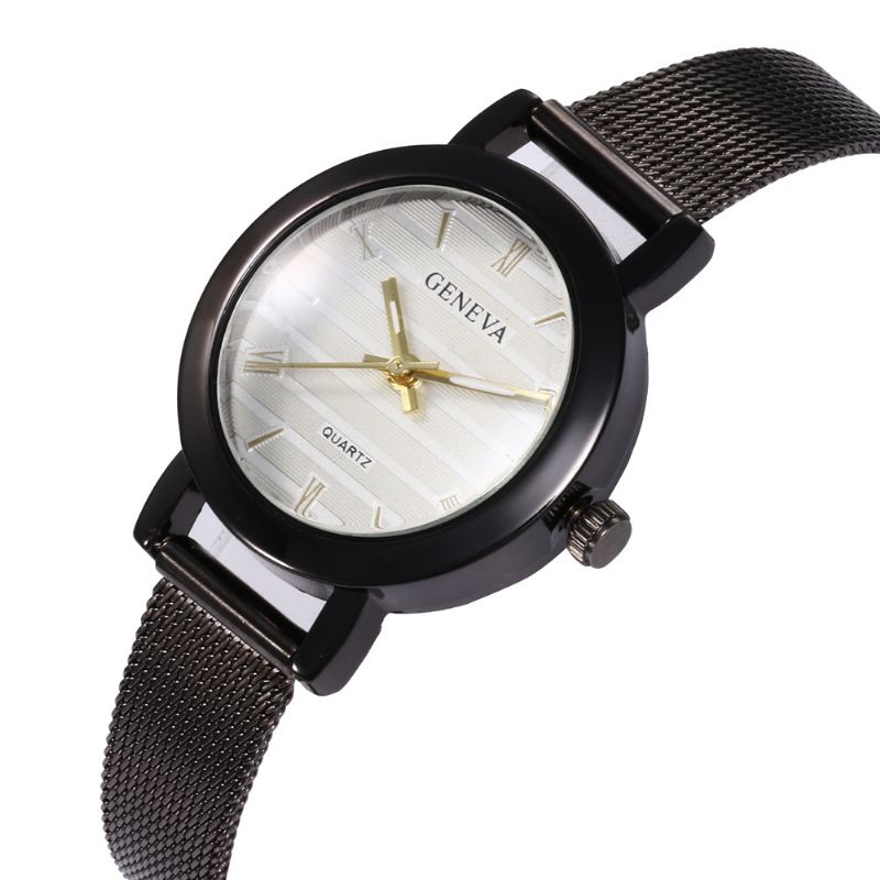 Simple Roman Scale Mesh Steel Strap Mode Kvinder Watch Quartz Watch