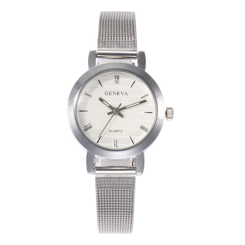 Simple Roman Scale Mesh Steel Strap Mode Kvinder Watch Quartz Watch