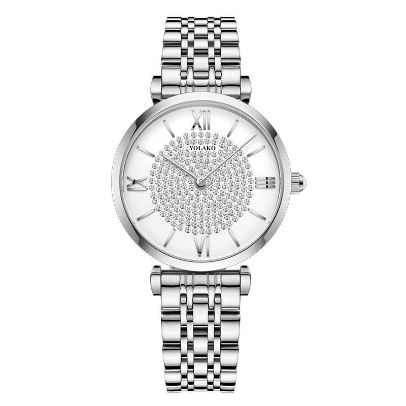 Trendy Elegant Kvinder Ure Fuld Romertal Rhinestones Mount Dial Quartz Ure