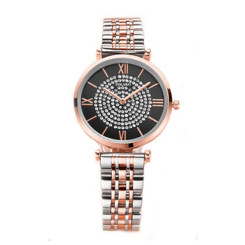 Trendy Elegant Kvinder Ure Fuld Romertal Rhinestones Mount Dial Quartz Ure