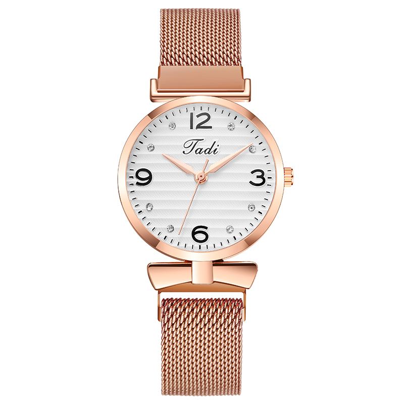 Trendy Simpelt Elegant Design Vilde Kvinder Ure Mesh Band Rose Gold Case Quartz Watch