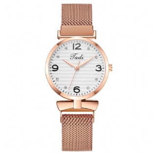 Trendy Simpelt Elegant Design Vilde Kvinder Ure Mesh Band Rose Gold Case Quartz Watch