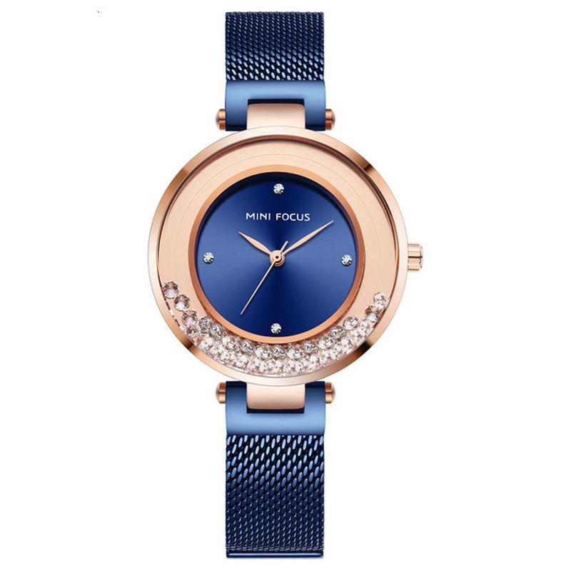 Ultratynd Mesh-rem Crystal Elegant Kvartsur Quartz Watch