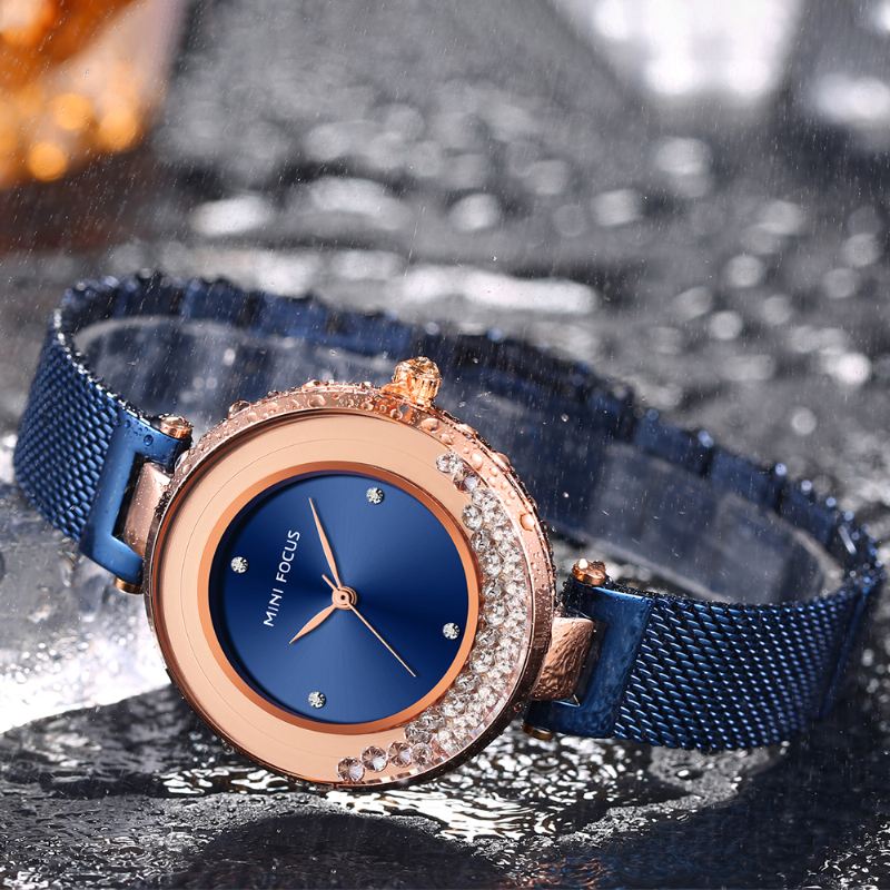 Ultratynd Mesh-rem Crystal Elegant Kvartsur Quartz Watch