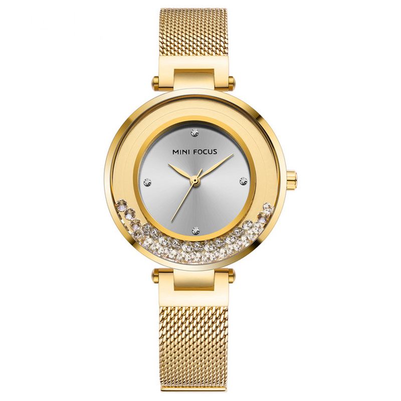 Ultratynd Mesh-rem Crystal Elegant Kvartsur Quartz Watch