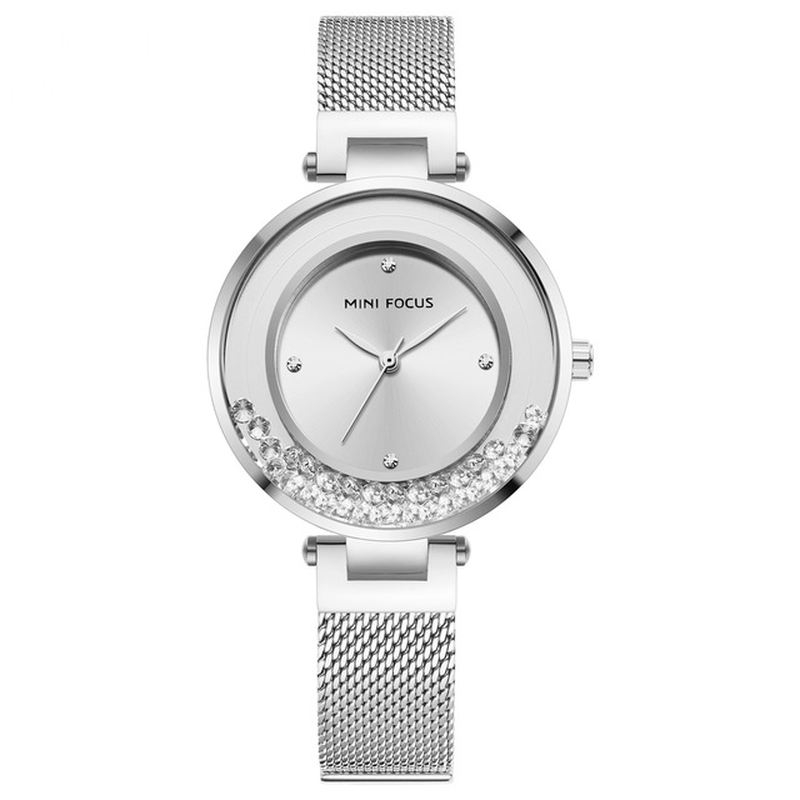 Ultratynd Mesh-rem Crystal Elegant Kvartsur Quartz Watch