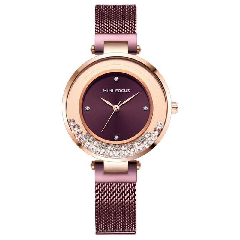 Ultratynd Mesh-rem Crystal Elegant Kvartsur Quartz Watch