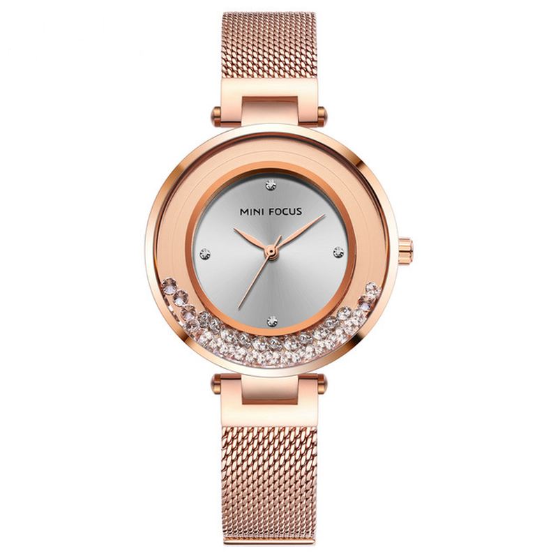 Ultratynd Mesh-rem Crystal Elegant Kvartsur Quartz Watch