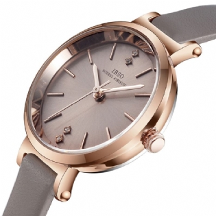Ultratyndt Damearmbåndsur Crystal Elegant Design Læderrem Quartz Watch