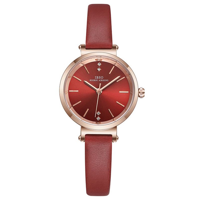 Ultratyndt Damearmbåndsur Crystal Elegant Design Læderrem Quartz Watch