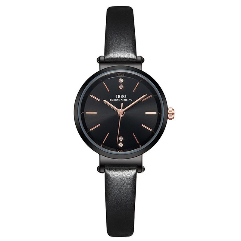 Ultratyndt Damearmbåndsur Crystal Elegant Design Læderrem Quartz Watch