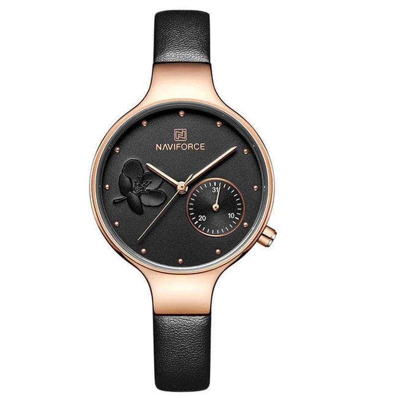 Vandtæt Elegant Dame Armbåndsur Ægte Læderrem Quartz Watch