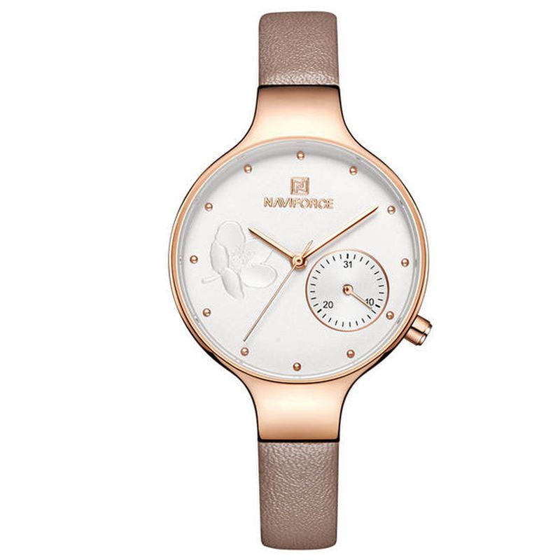 Vandtæt Elegant Dame Armbåndsur Ægte Læderrem Quartz Watch