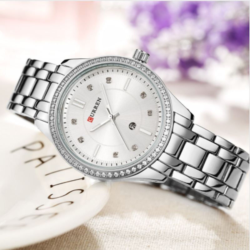 Vandtæt Krystal Elegant Design Kvinder Armbåndsur Dato Display Quartz Watch