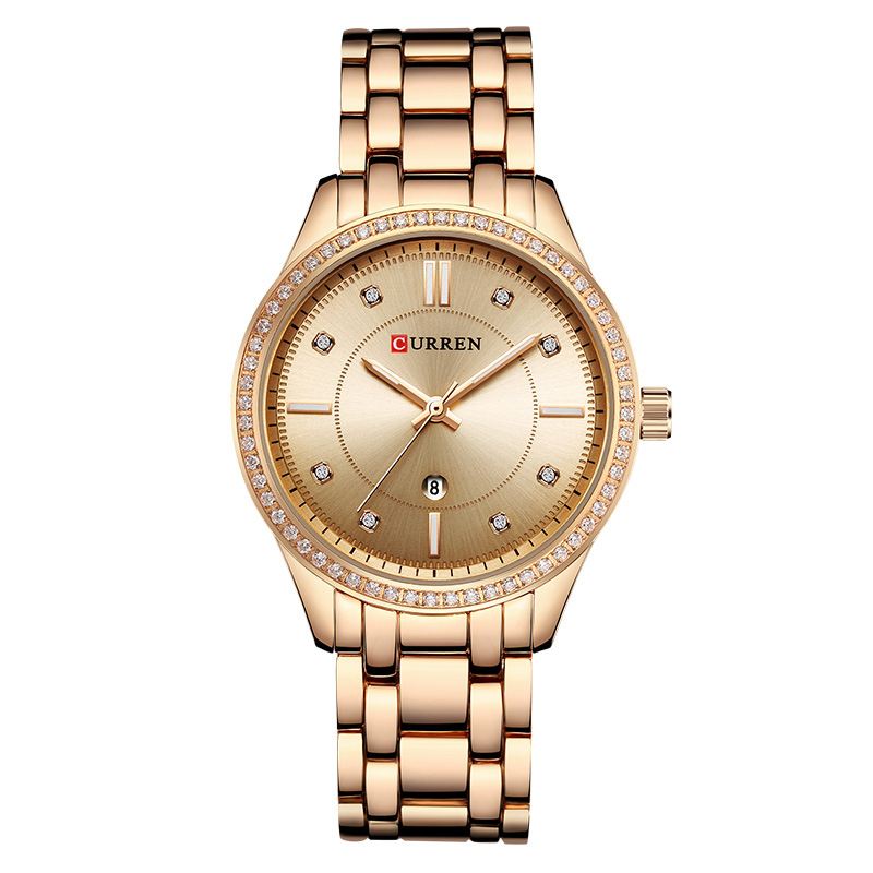 Vandtæt Krystal Elegant Design Kvinder Armbåndsur Dato Display Quartz Watch