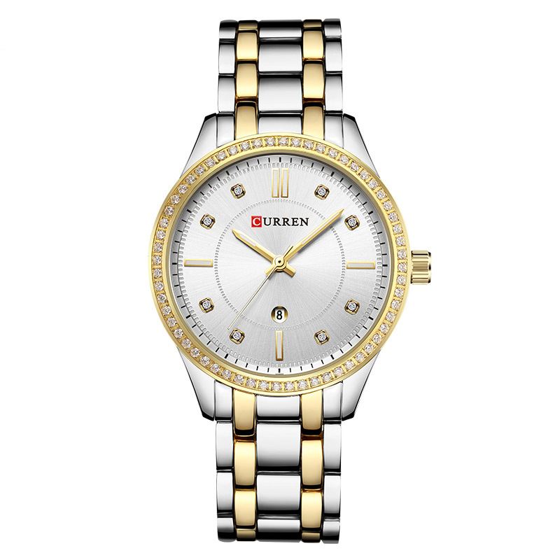 Vandtæt Krystal Elegant Design Kvinder Armbåndsur Dato Display Quartz Watch