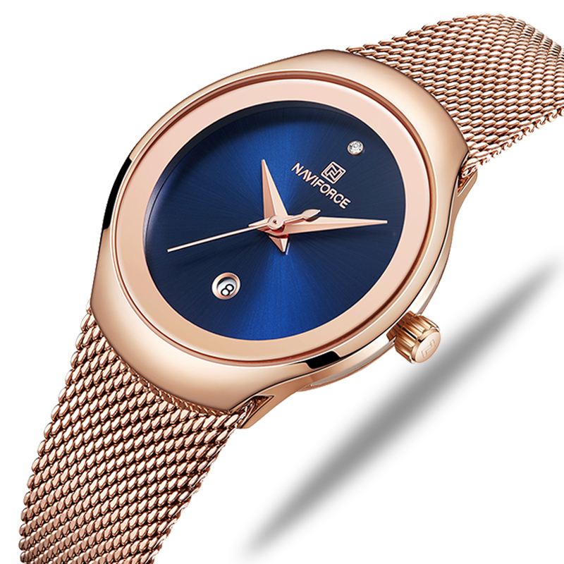 Vandtæt Mesh Stål Damearmbåndsur Fashionable Dato Display Quartz Watch