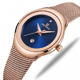 Vandtæt Mesh Stål Damearmbåndsur Fashionable Dato Display Quartz Watch