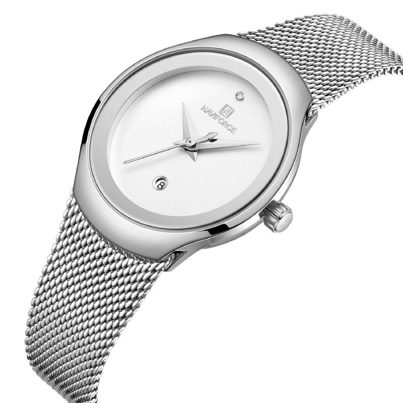 Vandtæt Mesh Stål Damearmbåndsur Fashionable Dato Display Quartz Watch