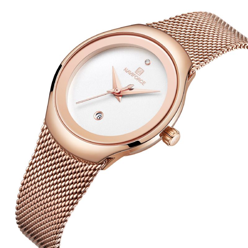 Vandtæt Mesh Stål Damearmbåndsur Fashionable Dato Display Quartz Watch