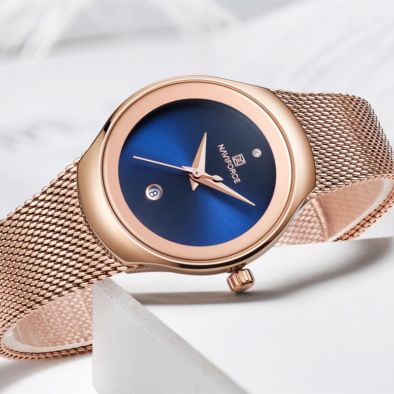 Vandtæt Mesh Stål Damearmbåndsur Fashionable Dato Display Quartz Watch