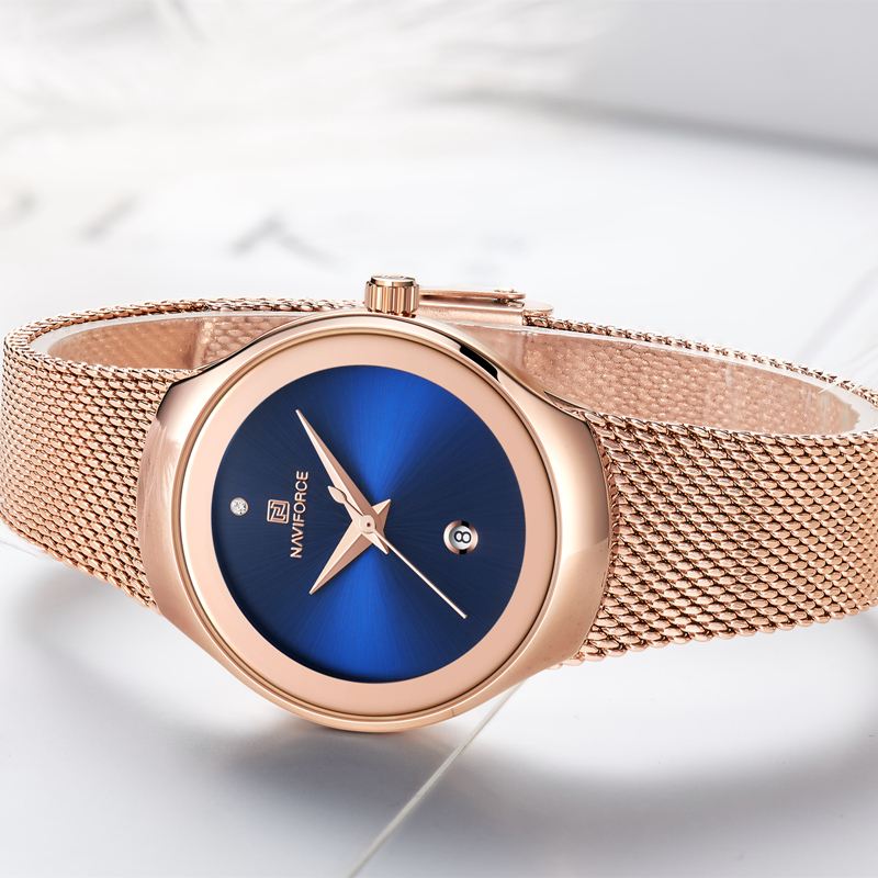 Vandtæt Mesh Stål Damearmbåndsur Fashionable Dato Display Quartz Watch