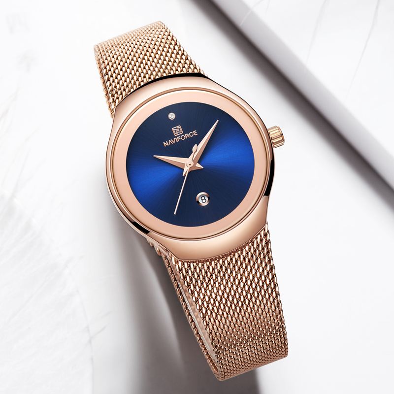 Vandtæt Mesh Stål Damearmbåndsur Fashionable Dato Display Quartz Watch