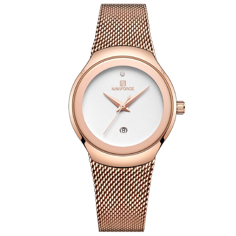 Vandtæt Mesh Stål Damearmbåndsur Fashionable Dato Display Quartz Watch