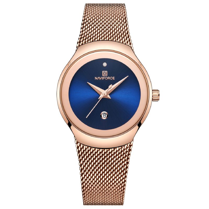 Vandtæt Mesh Stål Damearmbåndsur Fashionable Dato Display Quartz Watch