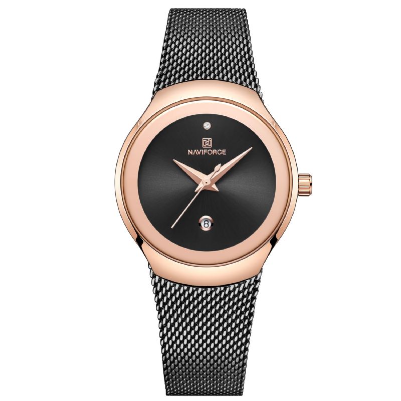 Vandtæt Mesh Stål Damearmbåndsur Fashionable Dato Display Quartz Watch