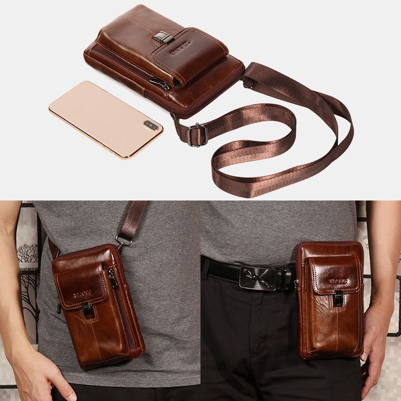 Mænd Ægte Læder 6.5 Tommer Telefontaske Holder Bæltetaske Taljetaske Crossbody-taske Skuldertaske