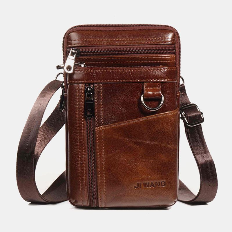 Mænd Ægte Læder 6.5 Tommer Telefontaske Holder Bæltetaske Taljetaske Crossbody-taske Skuldertaske