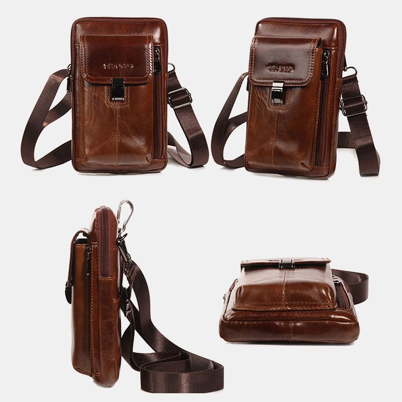 Mænd Ægte Læder 6.5 Tommer Telefontaske Holder Bæltetaske Taljetaske Crossbody-taske Skuldertaske