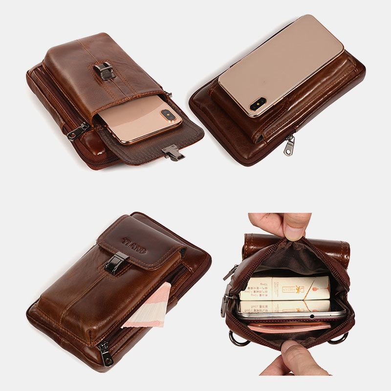 Mænd Ægte Læder 6.5 Tommer Telefontaske Holder Bæltetaske Taljetaske Crossbody-taske Skuldertaske