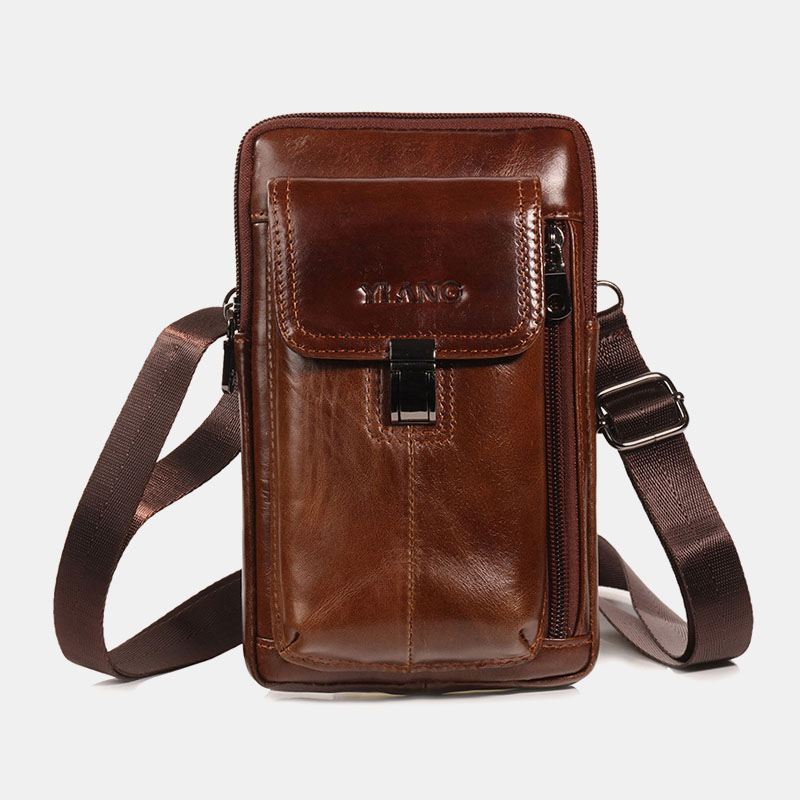 Mænd Ægte Læder 6.5 Tommer Telefontaske Holder Bæltetaske Taljetaske Crossbody-taske Skuldertaske