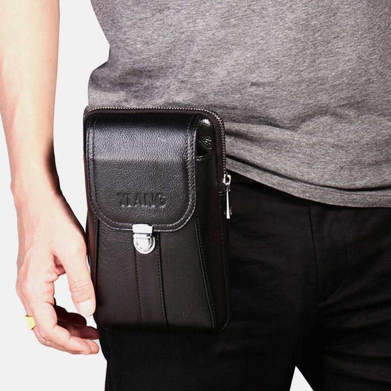 Mænd Ægte Læder 7 Tommer Retro Telefontaske Taljetaske Bæltetaske Crossbody-taske Sling Bag